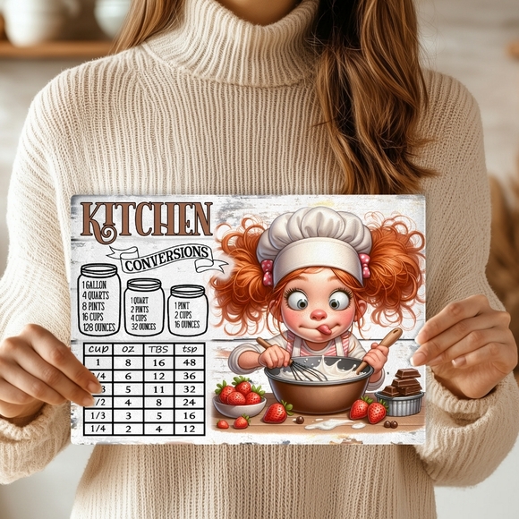 Glass Cutting Board Charming Kitchen Conversion Chart with Chef Design - Picture 3 of 3